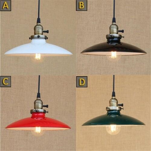 Mid Century Hanging Pendant Lamp With Knob Switch, Industrial Black White Red Green Metal Shade Edison Bulb Pendant Lamp