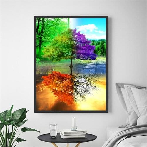 Poster Tree Canvas Painting Colour Tree Canvas Wall Pictures Blue Sky Hanging Wall Art Baby Room Decor Abstract PaintingCuadros