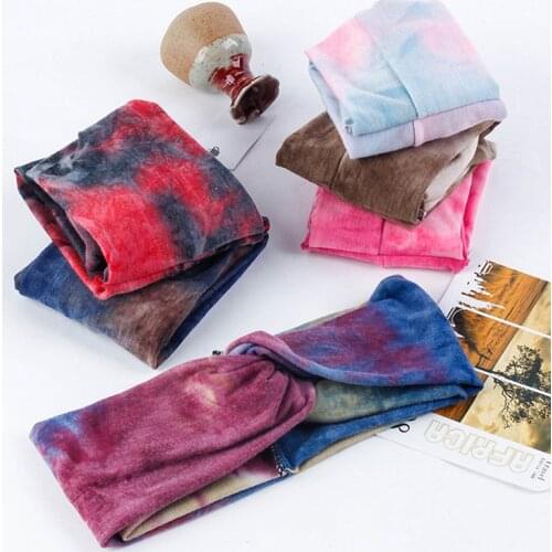 Geebro Women Headband Tie-dye Cross Turban Twist Knitted Bow Sport Yoga Hairband Twisted Knotted Headwrap Hair Accessories