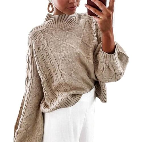 Adogirl Turtleneck Knitted Pullover Sweater 2019 Autumn/Winter Fashion Loose Full lantern Sleeve Pullovers Female Jumper Tops