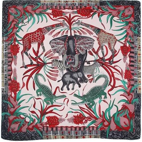 Silk Scarf Women Animals Print Stoles Square Scarves Wraps Large Bandana NecKerchief Lady Hijabs Female Silk Foulards 130CM