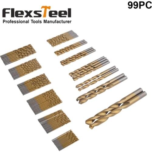 99pcs 1.5-10mm HSS Metal Twist Drill Bit Set Titanium Coated Surface Broca 118 Degree Drill Bits for Metal Power Tools