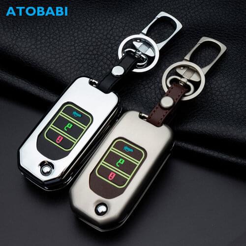 Zinc Alloy and Leather Luminous Buttons Car Key Case Cover For Honda Crv Crider Accord Spirior Civic Odyssey Crosstour Jade Fit