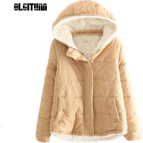 2019 Womens Winter Jacket New Thick Lambs Hooded Coat Jacket Women Plus Cashmere Students Cotton Coat Jacket