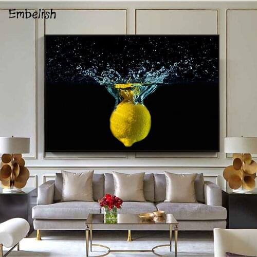 1 Pieces Lemon In Water Modern Home Kitchen Decor Pictures For Living Room Fruits Wall Art Posters HD Spray Canvas Oil Paintings