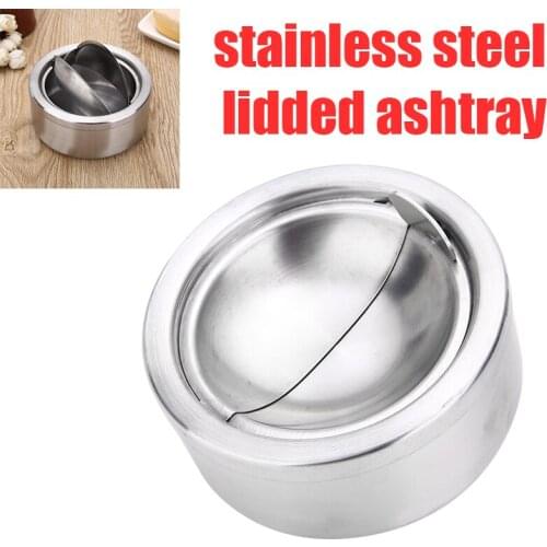 1pc Cigarette Ashtray Stainless Steel Cigarette Lidded Ashtray Silver Windproof Ashtray with Lid Durable Convenint 12*5cm