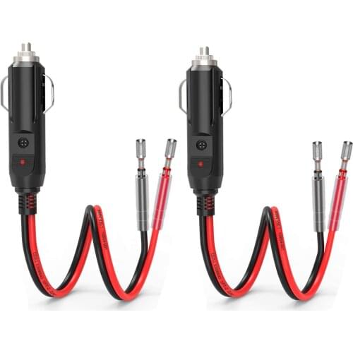 2 Pack Cigarette Lighter Plug 12V Fused Replacement Cigarette Lighter Male Plug with Leads & LED Light & 16AWG Cable 1ft