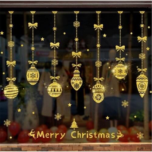 2021 DIY Golden Merry Christmas Deer Snowflake Wall Stickers Home Decor Shop Window Glass Decor Festival Mural Wall Art Decals