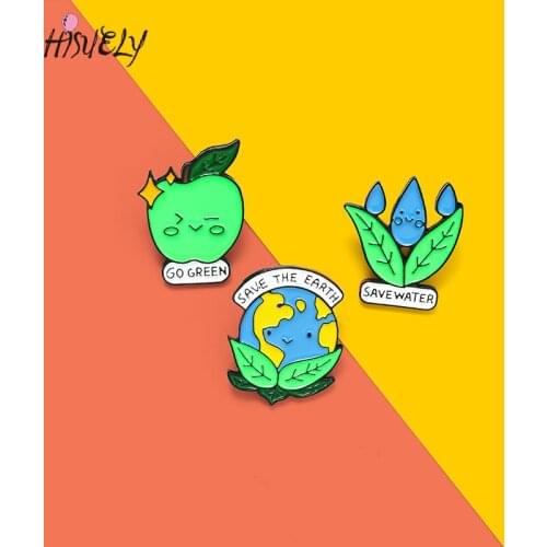 2021 Save the Earth Enamel Pins Protect Environment Brooches Bag Clothes Lapel Pin Go Green Badge Jewelry Gift for Kids Friends
