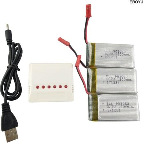 3pcs * 3.7V 1200mAh JST Lipo Battery+1 to 6 Balance Charger for MJX T64 T05 Huanqi 898B H11C H11D RC Quadcopter Drone Toy