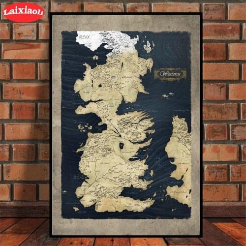 5D round Diamond Embroidery Map of WesterosClassic world map Diamond Painting Full Square Mosaic Cross Stitch Handmade Gift