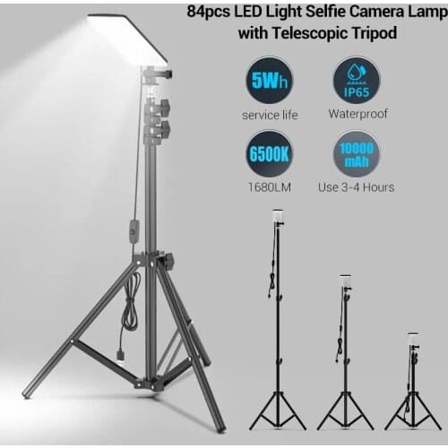84PCS LEDs Light Selfie Camera Lamp with Telescopic Tripod USB Powered Adjustable Height Camping Light for Live Video Show