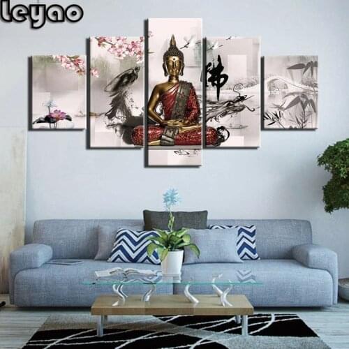 Diamond Painting Full Square Diamond "Zen Buddha Statue" 3D Embroidery Cross Stitch Rhinestone 5d DIY Mosaic 5 Pieces Buddhist