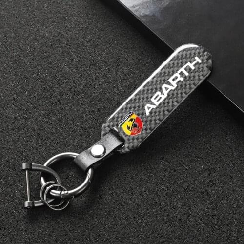 Car Keychain 360 Degree Rotating Horseshoe Rings For Fiat Abarth 595 Abarth 500 abarth 124 spider Carbon fiber Car Logo key ring