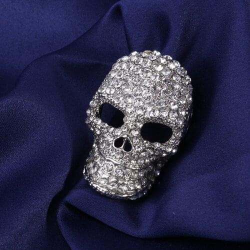 CARA New Full rhinestones Bling Bling Hip Silver zinc Alloy Human skull brooch mens womens fashion hip hop skull brooch CARA0241