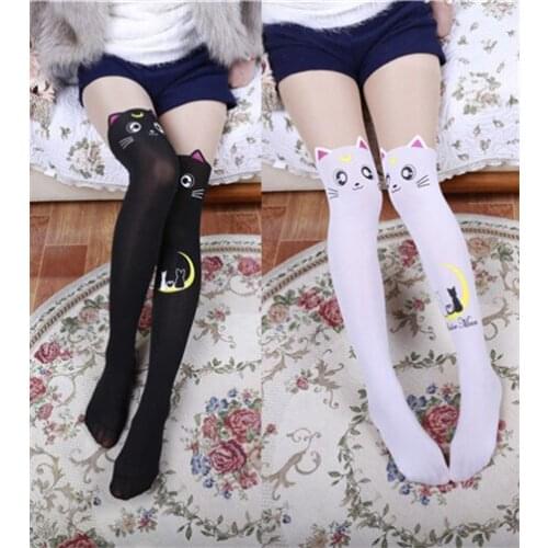Big Sales Fashion Womens Stockings Cotton Japan Style Cute Sailor Moon Cat Funny Attractive High Quality