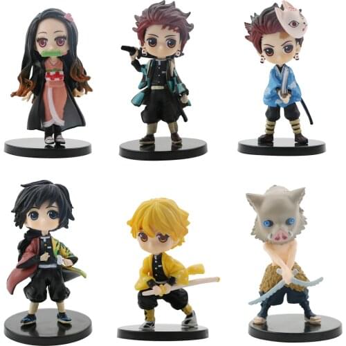 6pcs/set Demon Slayer Nezuko Zenitsu Tanjirou Giyuu Inosuke Action Figures Toys Kimetsu no Yaiba Anime PVC Figurine Toy