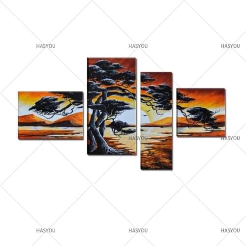 Unframed Sunrise Landscape African Tree Picture Wall Art Handmade Modern Landscape Oil Painting On Canvas Living Room Decor Gift