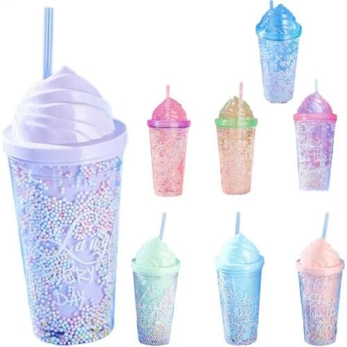 550ml Double Wall Coffee Cup with Straw Reusable Travel Outdoor Camping Drinking Cup Juice Tea Beer Mug Tumbler for Kids Adults