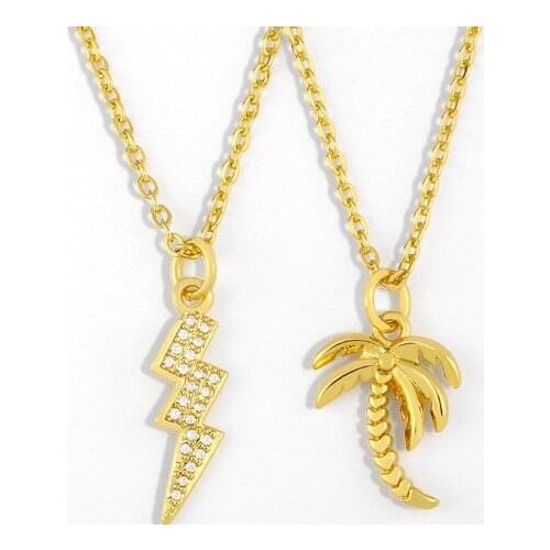 Coconut tree micro pave cz zircon cubic zirconia necklace copper Clavicle gold plated Snake Chain Choker Pendant efd23