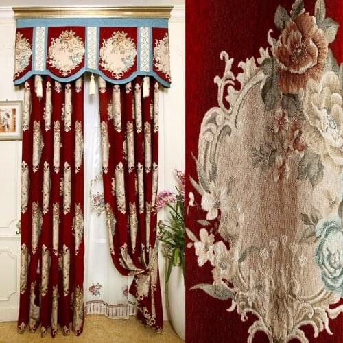 Red Wedding Room Chenille Curtains Embossed Jacquard European High-end for Living Room Bedroom Blackout Jacquard Curtains Custom
