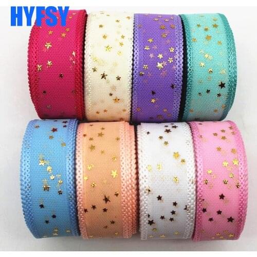 New 1 '25mm gold pentacle lace ribbon 10 yards 20 yards DIY handmade material gift wrap hair accessories colorful star