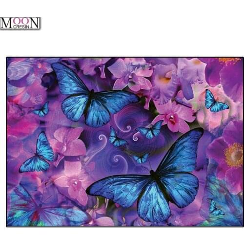MOONCRESIN DIY Diamond Embroidery Blue Butterfly Flower Painting Cross Stitch Full Square Drill Rhinestone Mosaic Decoration Kit