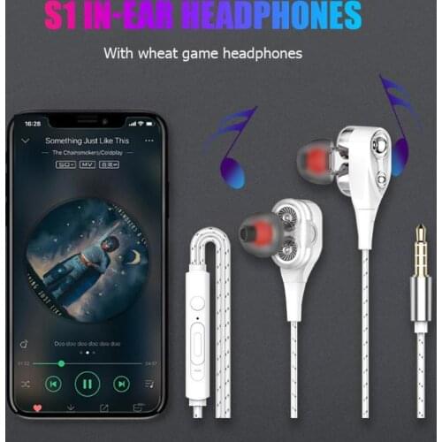 2019 New Wired Stereo in-Ear Earphones Super Bass Dual Drive Headset Earbuds Earphone For Huawei Samsung Smart Phone