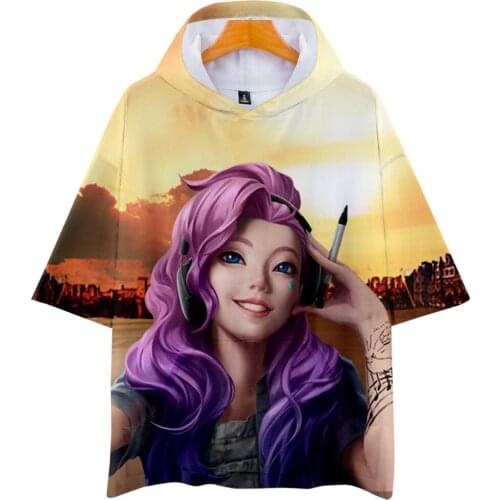 New Loose-fit Hooded Short Sleeve Streetwear Fashion 3D T-shirt Cool Game Song Kda The Baddest Cool Summer Casual Harajuku Tops