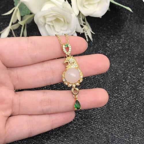 Fashion Charm Leopard Pendant Necklace Inlay Opal Luxury Domineering Jewelry For Women Wedding Party Anniversary Gifts Wholesale