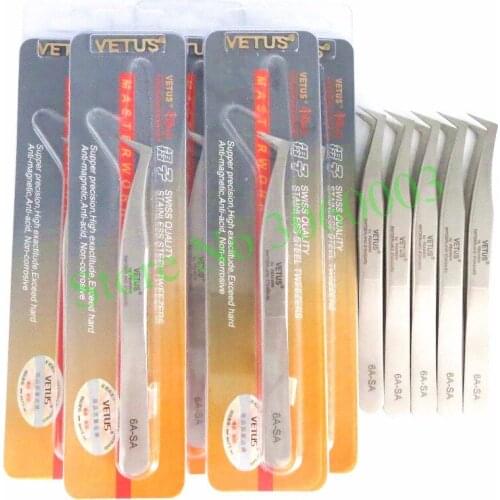 Free shipping 10pcs/lot 6A-SA Stainless Steel Tweezers Eyelash Extension Tweezers for 3D 6D Volume Lashes