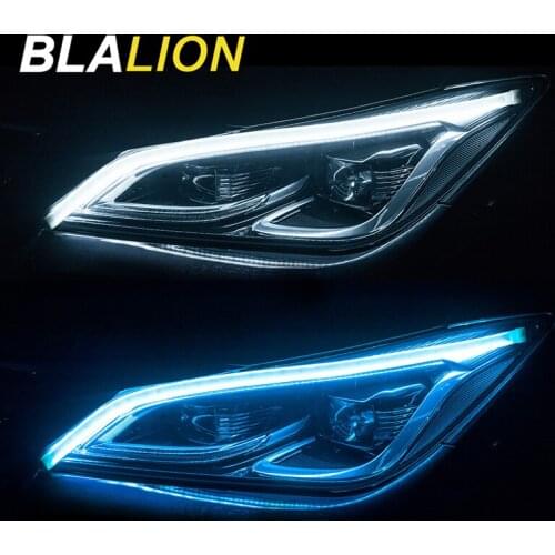 Car Headlight Strips LED Lights Daytime Running Lights Flexible Turn Signal Lamp Guide Strip DRL White Yellow Auto Accessories