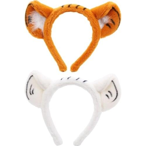 Cartoon Animal Headbands Soft Faux Plush Tiger Ears Hairband Cute Hair Accessories Cosplay Party Creatures Theme Costume