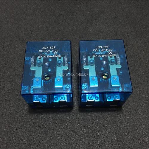 2pcs JQX-62F-2Z 80A High Power Relay Silver Contact 12VDC 24VDC 110VAC 220VAC Electromagnetic Relays JQX-62F 2Z DPDT 2NO 2NC