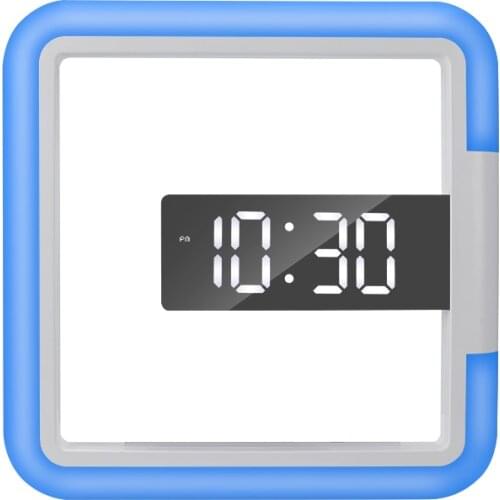 RGB LED Digital Square Wall Clock Thermometer Mirror Hollow Modern Design Colorful Clocks Alarm For Home Living Room Decorations