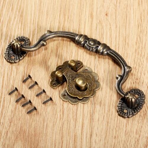 2pcs/set Vintage Gift Box Cupboard Pull Handle with Antique Bronze Jewelry Wooden Box Latch Hasp Furniture Retro Hardware