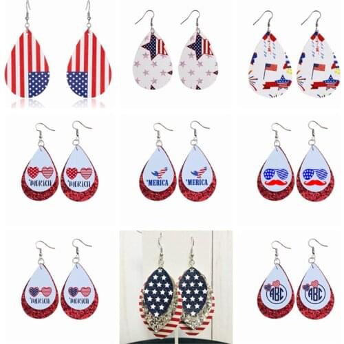 Diy Earring 18pairs 4th of JulyMulti layer Glitter Pu Leather Earrings Stripe Print American USA Flag Leaf Water Drop Earrings