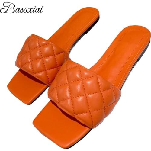 Sewing Real Leather Flat Heel Slippers Women Sexy Open Toe Slip-on Outwear Lazyman Mules For Girls Lady Summer