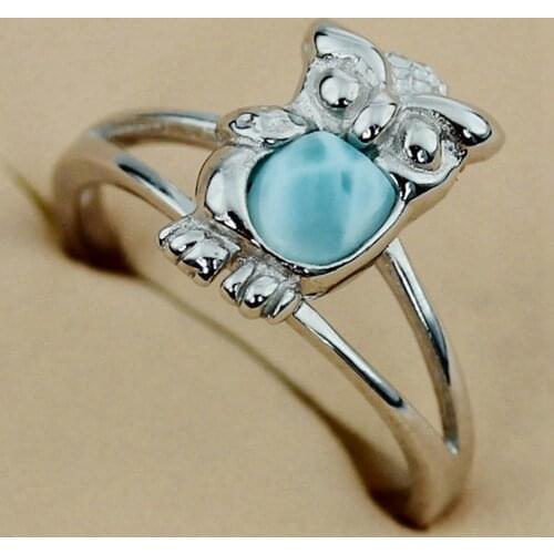 SHUNXUNZE Larimar Nantrual Stone Owl vintage Engagement wedding rings for men and Noble women Rhodium Plated R3506 size 6 7 8