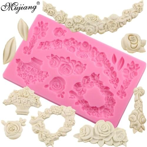 Mujiang DIY Rose Flower Cake Border Silicone Mold Relief Wedding Cupcake Fondant Cake Decorating Tools Candy Chocolate Mould
