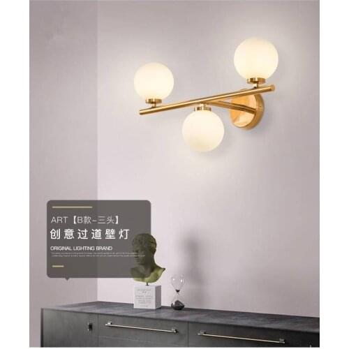 Post modern matte white glass ball Modern Led Wall Lamp Sconce For Living Room Bedroom Wall Light gold iron Indoor Home Decor