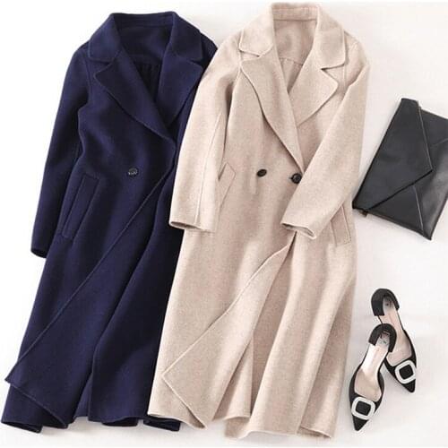 High grade double-sided 100%wool fabrics womens fashion long overcoat no lining light tan 3colors S/M/L