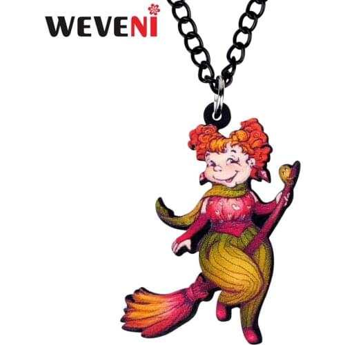 WEVENI Acrylic Halloween Happy Witch Broomstick Necklace Choker Cartoon Festival Jewelry Teen Girl Charm Gift Decoration Brincos