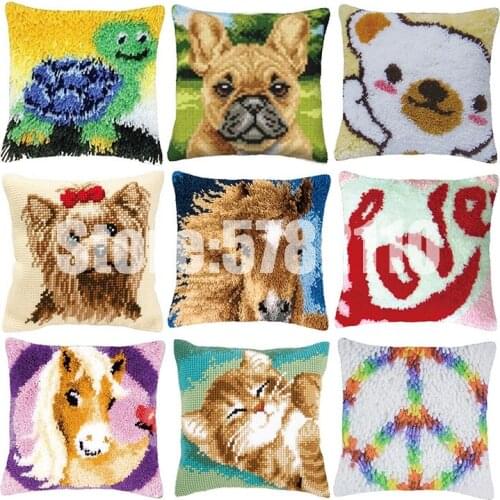 DIY Latch Hook Rug Kit 3D Segment Embroidery Pillow Wool Cross Stitch home decoration Tortoise dog horse cat love Throw Covers