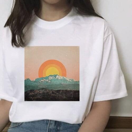Fashion Sunset Over The Sea T shirt Harajuku 90s Short Sleeve O-neck Femme Vogue Top Japanese Style Tee Shirts