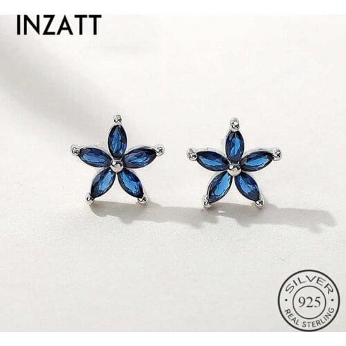 INZATT Real 925 Sterling Silver Blue Zircon Flower Stud Earrings For Fashion Woman Party Fine Jewelry 2020 Cute Accessories Gift