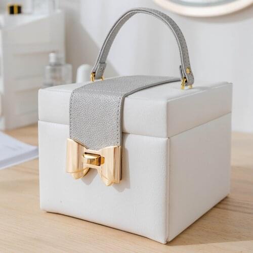 Luxury Grid Design White PU Jewelry Box For Women European Three Layers Watch Bangles Neckalce Ring Jewel Organizer Display Box