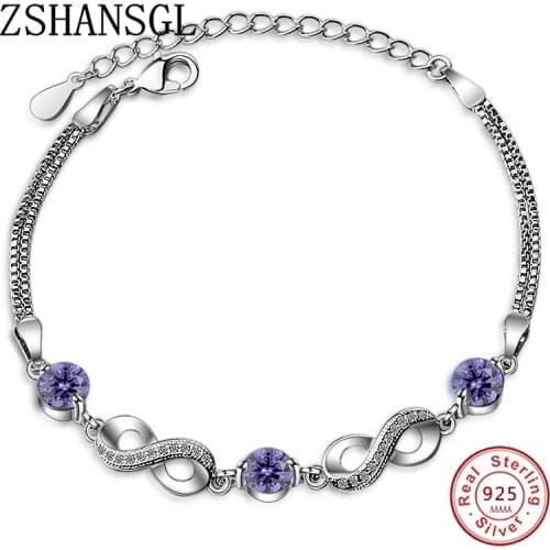 2019 Fashion Clear Purple Zircon Charms Crystal Bracelets for Women Eternity Infinite Love Bracelet Jewelry Valentine Day Gift