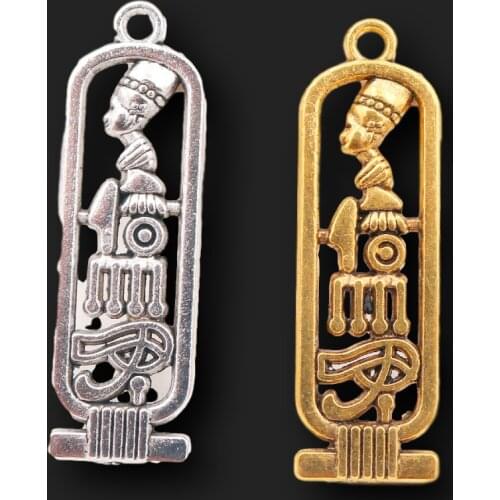 10pcs Ancient Egyptian Cleopatra Tag Charms Necklace Earrings DIY Metal Pendants For Woman Jewelry Handicraft Making 38*12mm