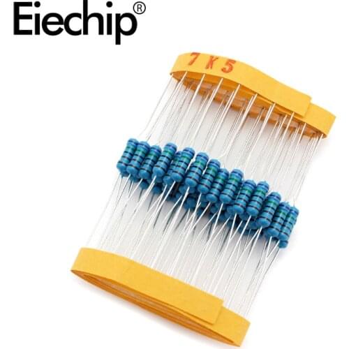 100pcs/lot 0.5W 1 ohm 1% Metal film resistor 1/2W resistance 7.5K Electronic resistors